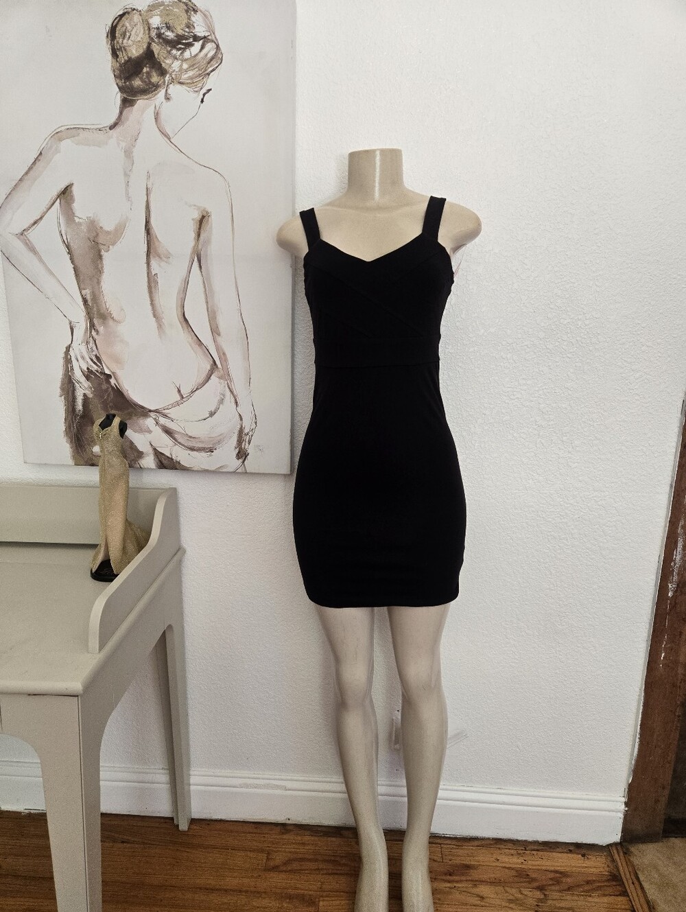 NWT Xhilaration Classic Black Bodycon Dress with Straps Size Small